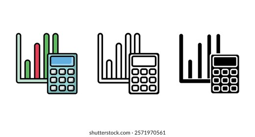 Calculator with growing chart icon. Business profit calculation sign. Counting expenses and income symbol. Budget calculation color illustration. Finance data analyzing pictogram.