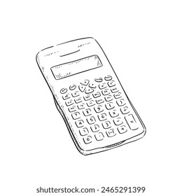 Calculator hand drawn in line style with shaded elements. Inspired by school.