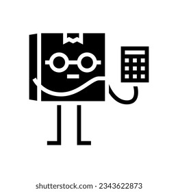 calculator hold cardboard box character glyph icon vector. calculator hold cardboard box character sign. isolated symbol illustration