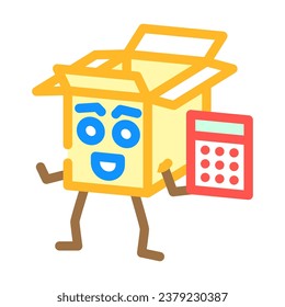 calculator hold cardboard box character color icon vector. calculator hold cardboard box character sign. isolated symbol illustration