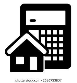 Calculator and house solid icon, real estate concept. Vector graphics. Cottage building price for sale sign on white background, style mobile or design
