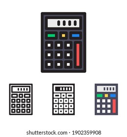 Calculator icon with 4 different styles. Filled, outline, glyph and line colored.