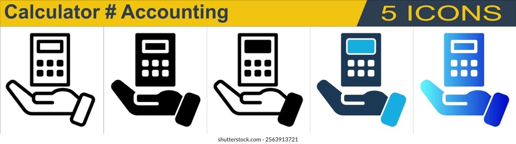 Calculator icon with 5 styles (outline, solid, mixed, duotone and solid gradient)