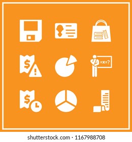 calculator icon. 9 calculator vector set. account, pie chart, invoice and bag of books icons for web and design about calculator theme
