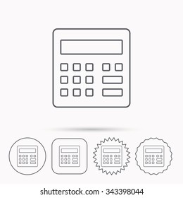 Calculator icon. Accounting sign. Balance calculation symbol. Linear circle, square and star buttons with icons.