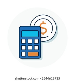 Calculator icon in blue outlined style color. Perfect for placement as a digital assets or finance products