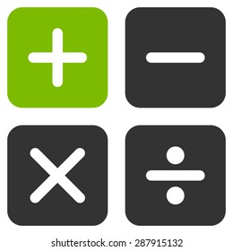 Calculator icon from Business Bicolor Set. This flat vector symbol uses eco green and gray colors, rounded angles, and isolated on a white background.