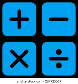 Calculator icon from Business Bicolor Set. This flat vector symbol uses blue color, rounded angles, and isolated on a black background.