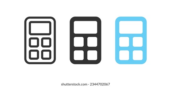 Calculator icon. Calculate signs. Accounting finance symbol. Math symbols. Office icons. Black, blue color. Vector isolated sign.