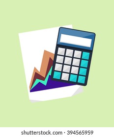 Calculator icon and chart isolated design flat. Calculate finance isolated, accounting and money, calculate tax, paper document chart, financial report data chart vector illustration