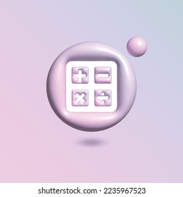Calculator Icon with in circle bright pastel color in 3d style realistic vector