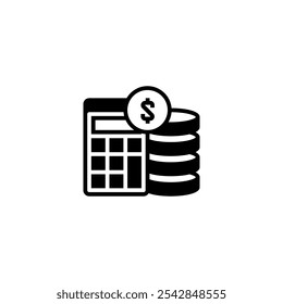 Calculator icon with coin stack and dollar sign line icon. linear style sign for mobile concept and web design. Outline vector icon.