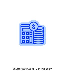 Calculator icon with coin stack and dollar sign line icon. linear style sign for mobile concept and web design. Outline vector icon.