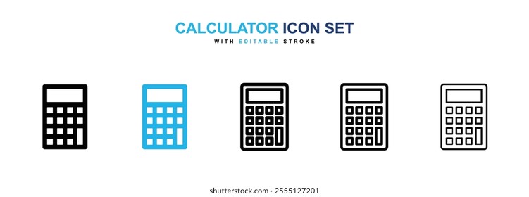 Calculator icon collection in black and blue colors