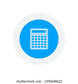 Calculator icon. Icon in colored circle with gray bold border. Web button, modern flat design