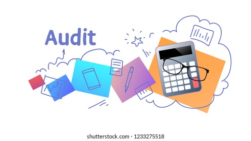 calculator icon data analysis financial audit concept sketch doodle horizontal isolated flat vector illustration