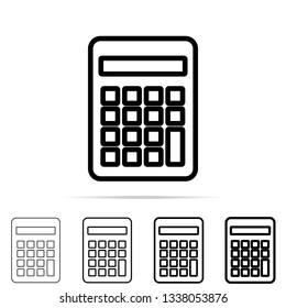 Calculator icon in different shapes, thickness. Simple thin line, outline vector of education icons for UI and UX, website or mobile application
