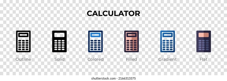Calculator icon in different style. Calculator vector icons designed in outline, solid, colored, filled, gradient, and flat style. Symbol, logo illustration. Vector illustration