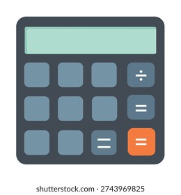 Calculator icon with display screen and number buttons. Simple flat design for math, accounting, finance, calculations. Perfect for apps, websites, business, education, and financial services.
