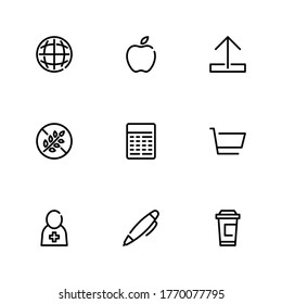 Calculator icon with doctor, apple and cart symbols. Set of healthy food, shopping, world icons and data transfer concept. Editable vector elements for logo app UI design.