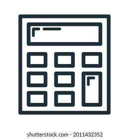 Icono de la calculadora, escuela de proceso de la institución educativa, esquematizar ilustración vectorial plana, aislada en blanco. Símbolo de suministros de oficina, concepto de vuelta a la escuela.
