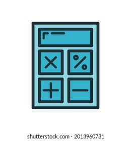 Calculator icon, educational institution process school, color outline flat vector illustration, isolated on white. Office supplies symbol, concept back to school.
