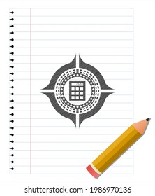 calculator icon emblem with pencil effect. Vector Illustration. Detailed. 