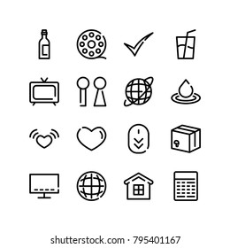 Calculator icon with film, scroll down and soda editable symbols. Set of heart, love, drink icons and telly concept. Editable vector elements for logo app UI design.
