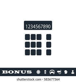 Calculator icon flat. Black pictogram on white background. Vector illustration symbol and bonus button