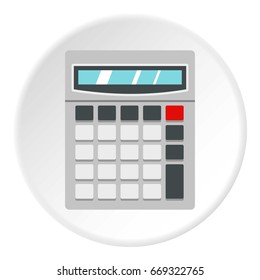 Calculator icon in flat circle isolated on white background vector illustration for web