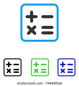 Calculator icon. Flat gray iconic symbol inside a blue rounded rectangle. Black, green, blue color versions of Calculator vector. Designed for web and app UI.