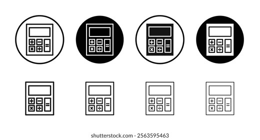 Calculator icon Flat outline fill set collection