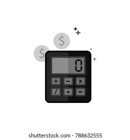 Calculator icon in flat outlined grayscale style. Vector illustration.