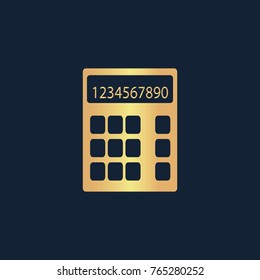 Calculator icon flat. Simple gold pictogram on dark background. Vector illustration symbol