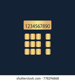 Calculator icon flat. Simple gold pictogram on dark background. Vector illustration symbol