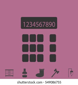 Calculator icon flat. Simple vector grey pictogram and bonus symbol