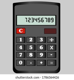 Calculator icon in flat style isolated on grey & black background.