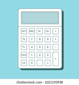 Calculator icon in flat style with shadow, isolated on a colored background. Vector electronic calculator.