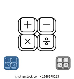 Calculator icon. Four keyboard buttons calc symbol. Line style math symbols. Adjustable stroke width.