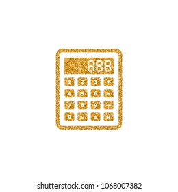 Calculator icon in gold glitter texture. Sparkle luxury style vector illustration.