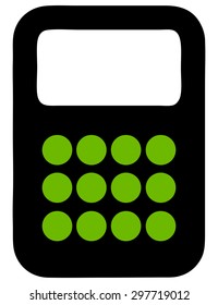 Calculator Icon with Green Buttons, Vector Illustration. 