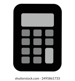 Icono de calculadora en escala de grises aislado sobre fondo blanco.