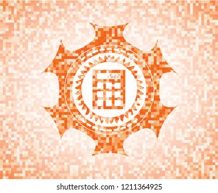 calculator icon inside abstract orange mosaic emblem