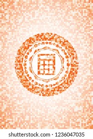 calculator icon inside abstract orange mosaic emblem