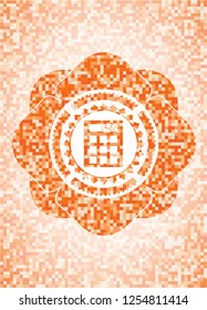 calculator icon inside abstract orange mosaic emblem with background