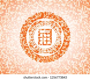 calculator icon inside abstract orange mosaic emblem with background