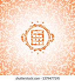calculator icon inside abstract orange mosaic emblem with background