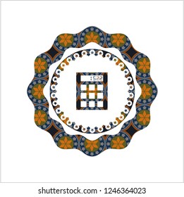 calculator icon inside arabesque badge. arabic decoration.