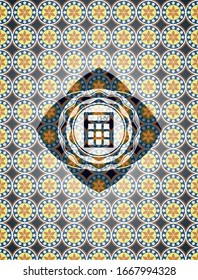 calculator icon inside arabesque badge background. arabic decoration.