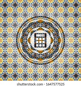 icono de calculadora dentro del fondo de la placa árabe. Decoración árabe.